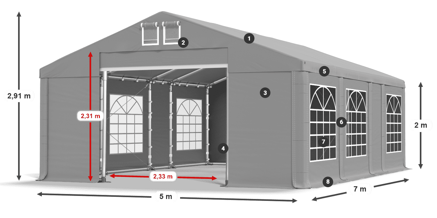Dach: FR 620 PVC Ściany: SD 500 PVC 2m legenda