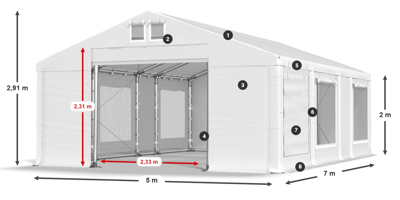Dach: FR 620 PVC Ściany: SD 500 PVC 2m legenda