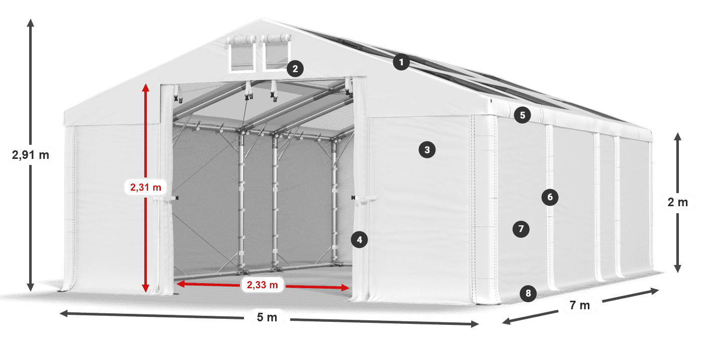 Dach: MS T 580 PVC Ściany: FR 620 PVC 2m legenda