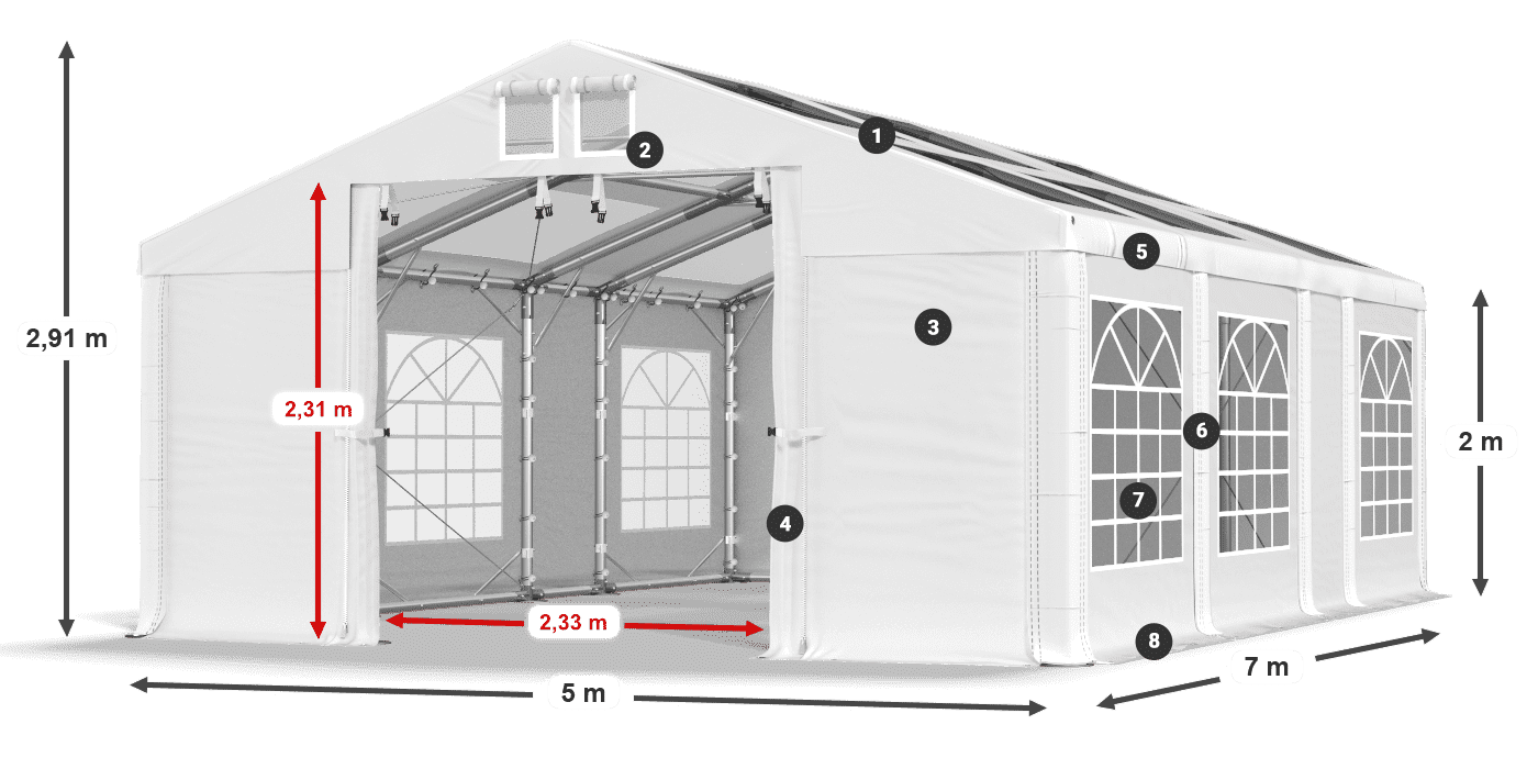 Dach: MS T 580 PVC Ściany: FR 620 PVC 2m legenda