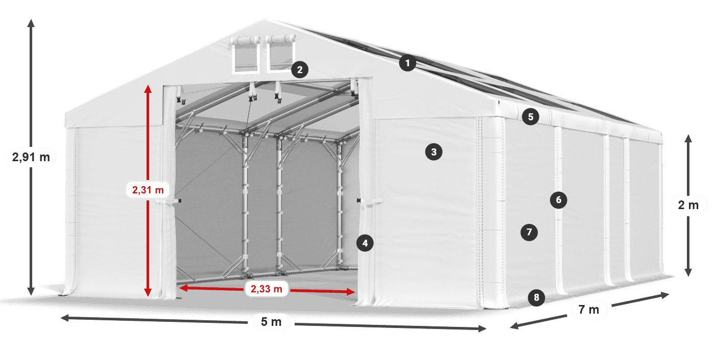 Dach: MS T 580 PVC Ściany: FR 620 PVC 2m legenda