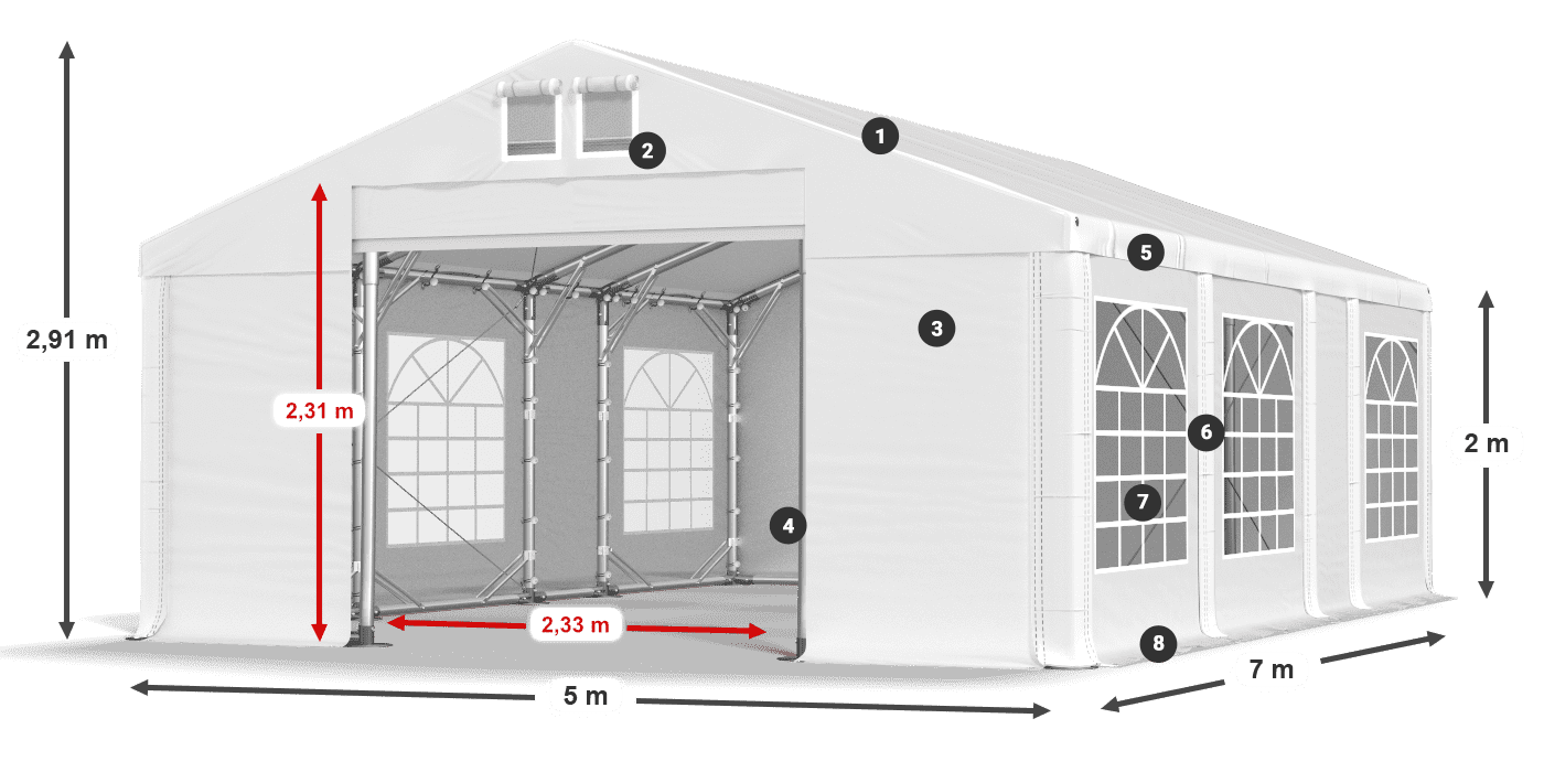 Dach: MS 580 PVC Ściany: FR 620 PVC 2m legenda