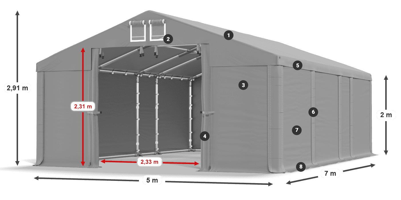 Dach: MS 580 PVC Ściany: FR M 620 PVC 2m legenda