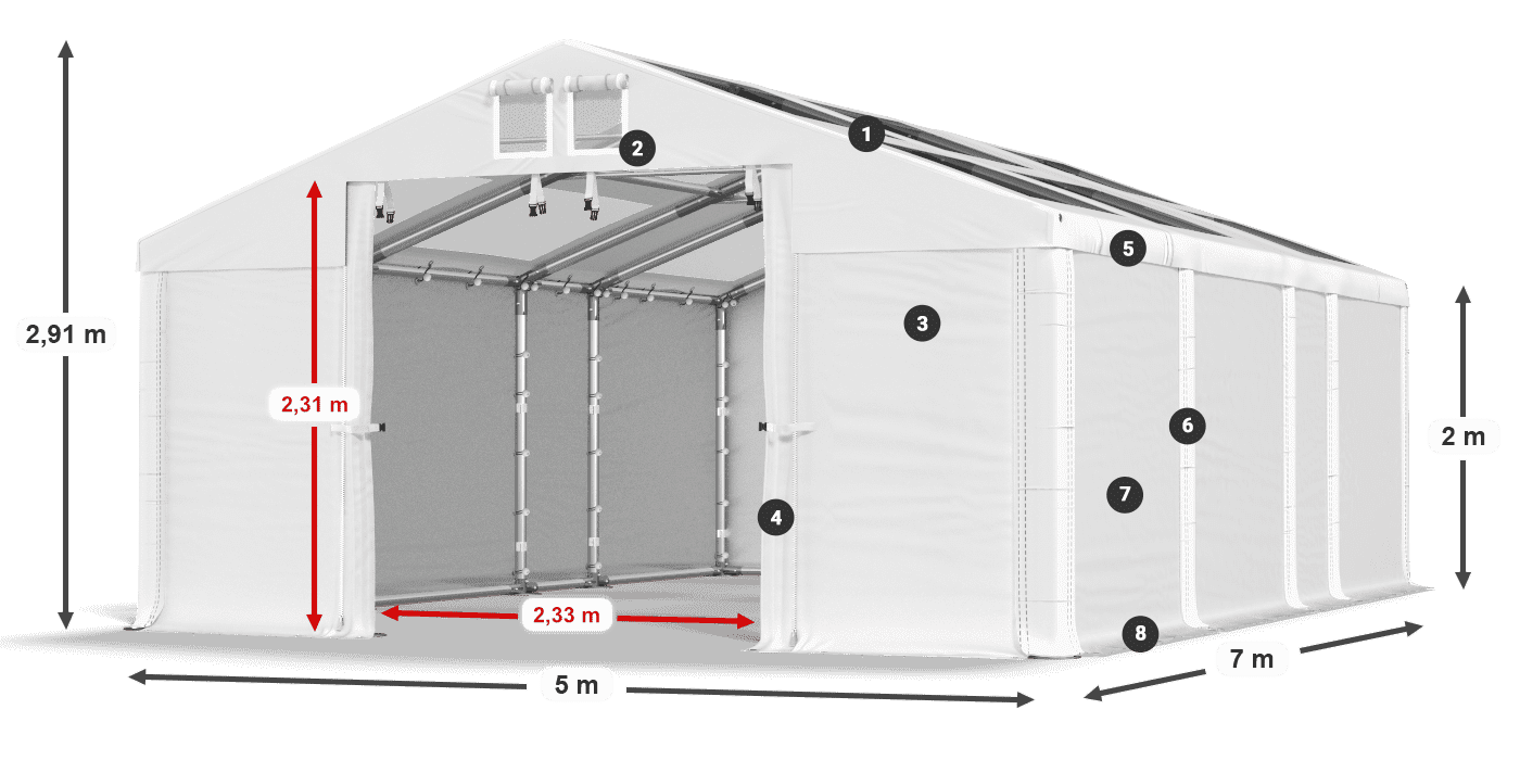 Dach: MS T 580 PVC Ściany: FR 620 PVC 2m legenda