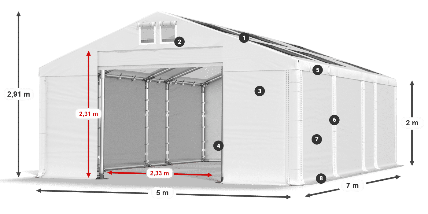 Dach: MS T 580 PVC Ściany: FR 620 PVC 2m legenda