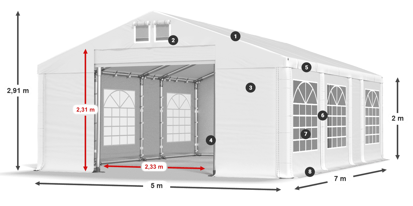 Dach: MS 580 PVC Ściany: FR 620 PVC 2m legenda