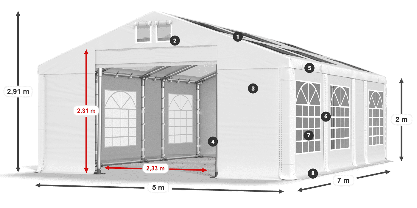 Dach: MS T 580 PVC Ściany: FR 620 PVC 2m legenda