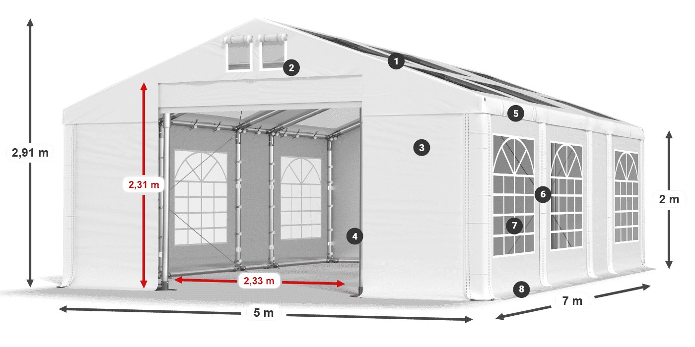 Dach: MS T 580 PVC Ściany: FR 620 PVC 2m legenda