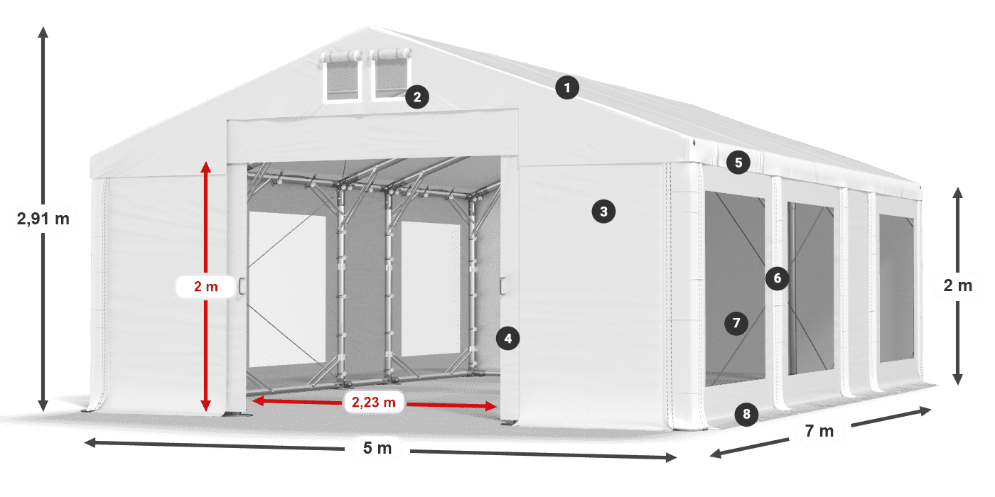 Dach: MS 580 PVC Ściany: MS 580 PVC 2m legenda
