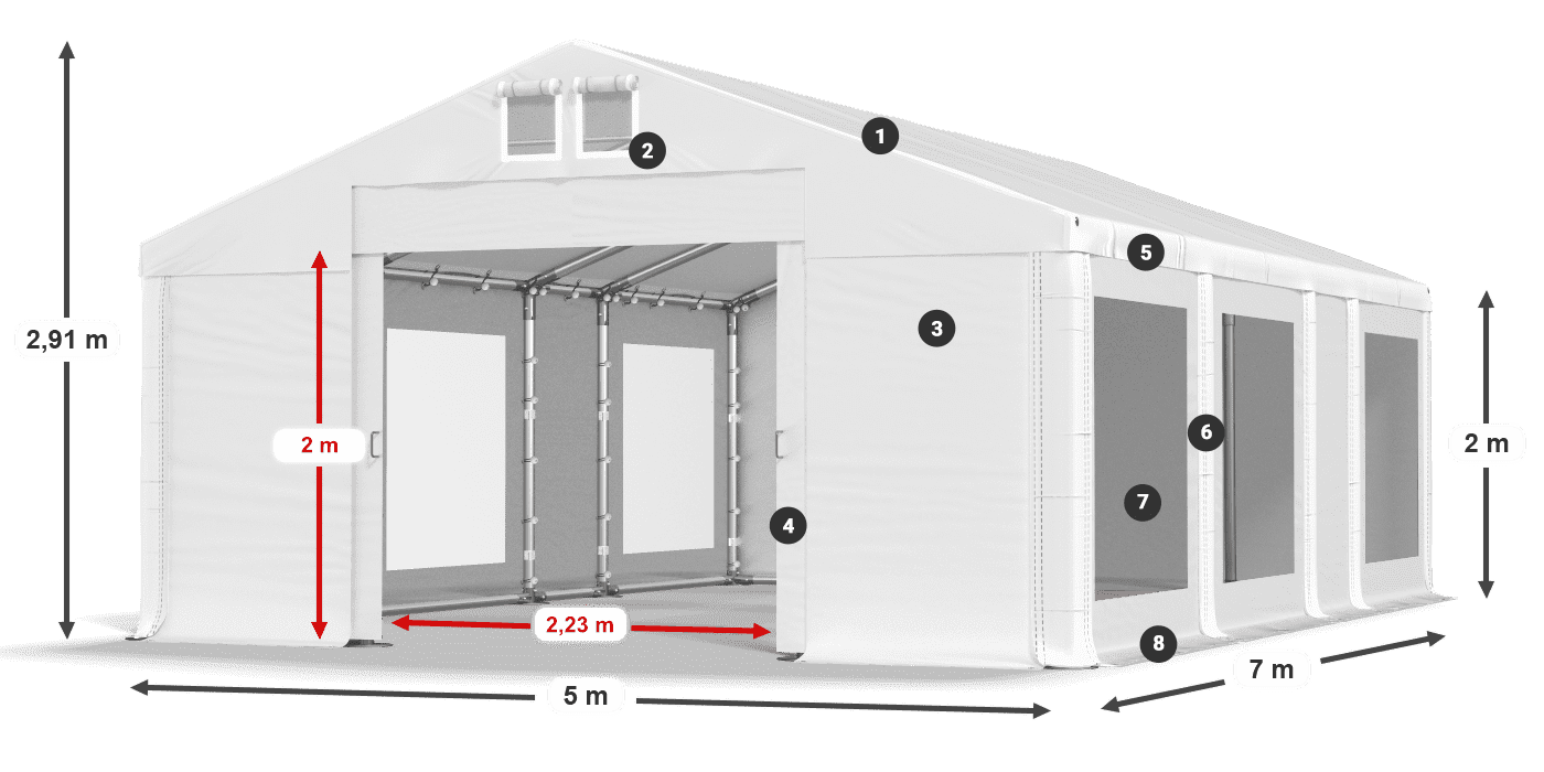 Dach: MS 580 PVC Ściany: MS 580 PVC 2m legenda