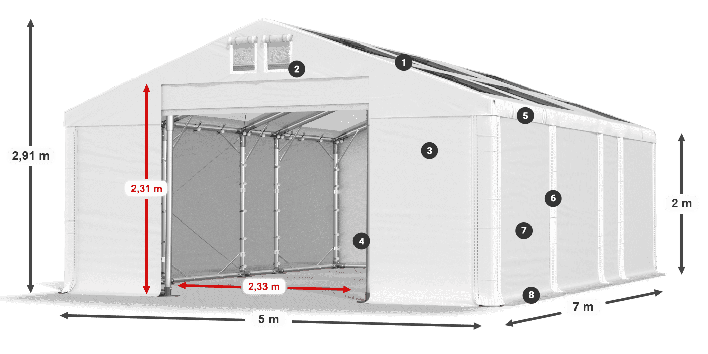 Dach: MS T 580 PVC Ściany: SD 500 PVC 2m legenda