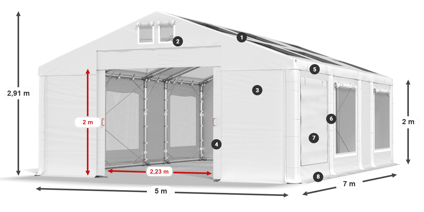 Dach: MS T 580 PVC Ściany: SDM  500 PVC 2m legenda