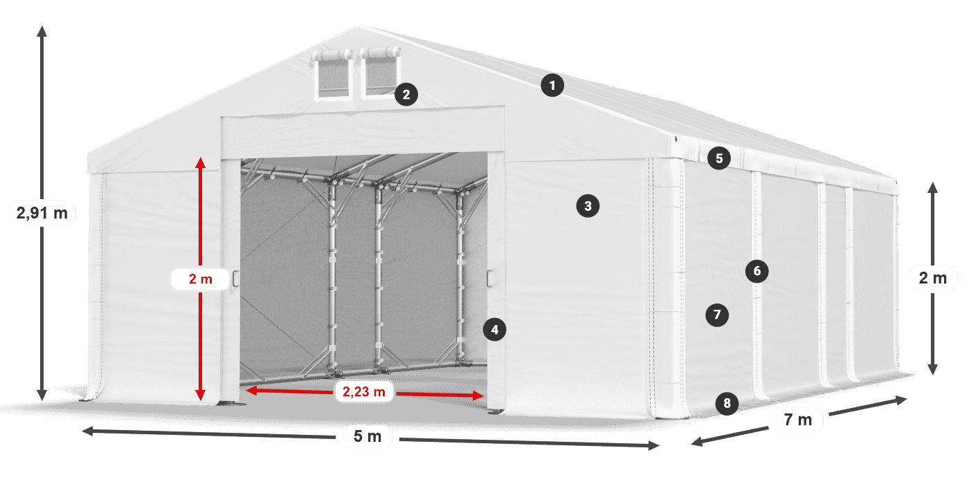 Dach: MS 580 PVC Ściany: SD 500 PVC 2m legenda