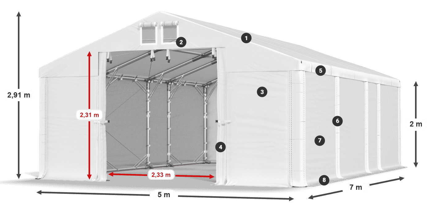 Dach: MS 580 PVC Ściany: SD 500 PVC 2m legenda