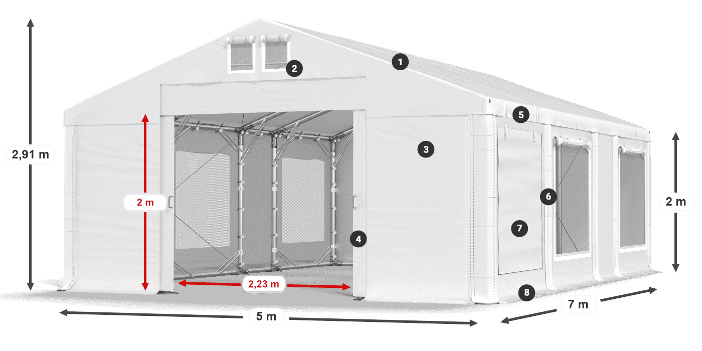 Dach: MS 580 PVC Ściany: SD M 500 PVC 2m legenda