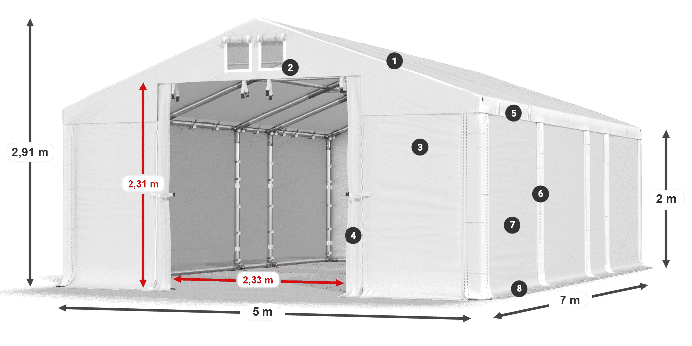 Dach: MS 580 PVC Ściany: SD 500 PVC 2m legenda
