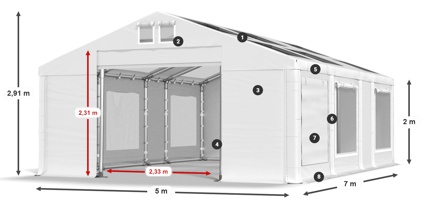 Dach: MS T 580 PVC Ściany: SDM  500 PVC 2m legenda