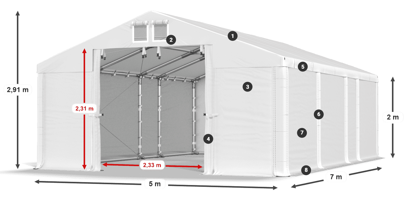 Dach: MS 580 PVC Ściany: SD 500 PVC 2m legenda
