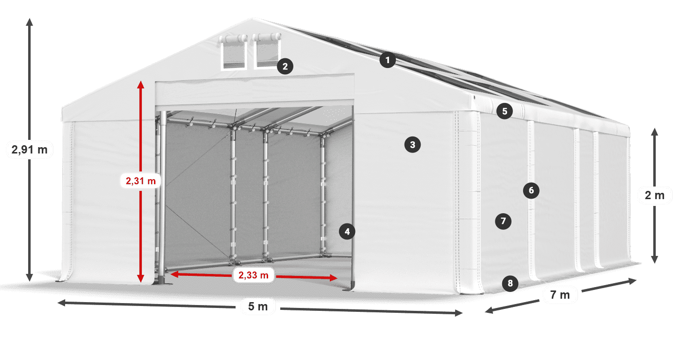Dach: MS T 580 PVC Ściany: SD 500 PVC 2m legenda