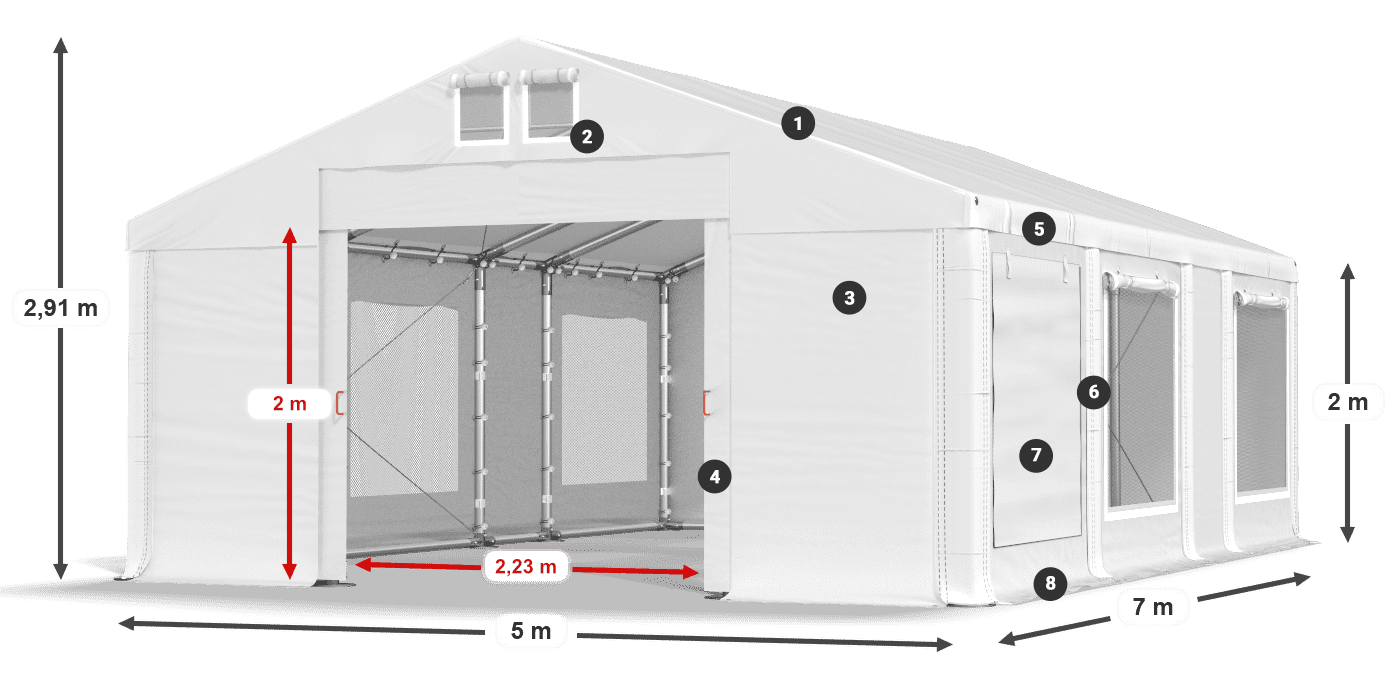 Dach: MS 580 PVC Ściany: SD M 500 PVC 2m legenda