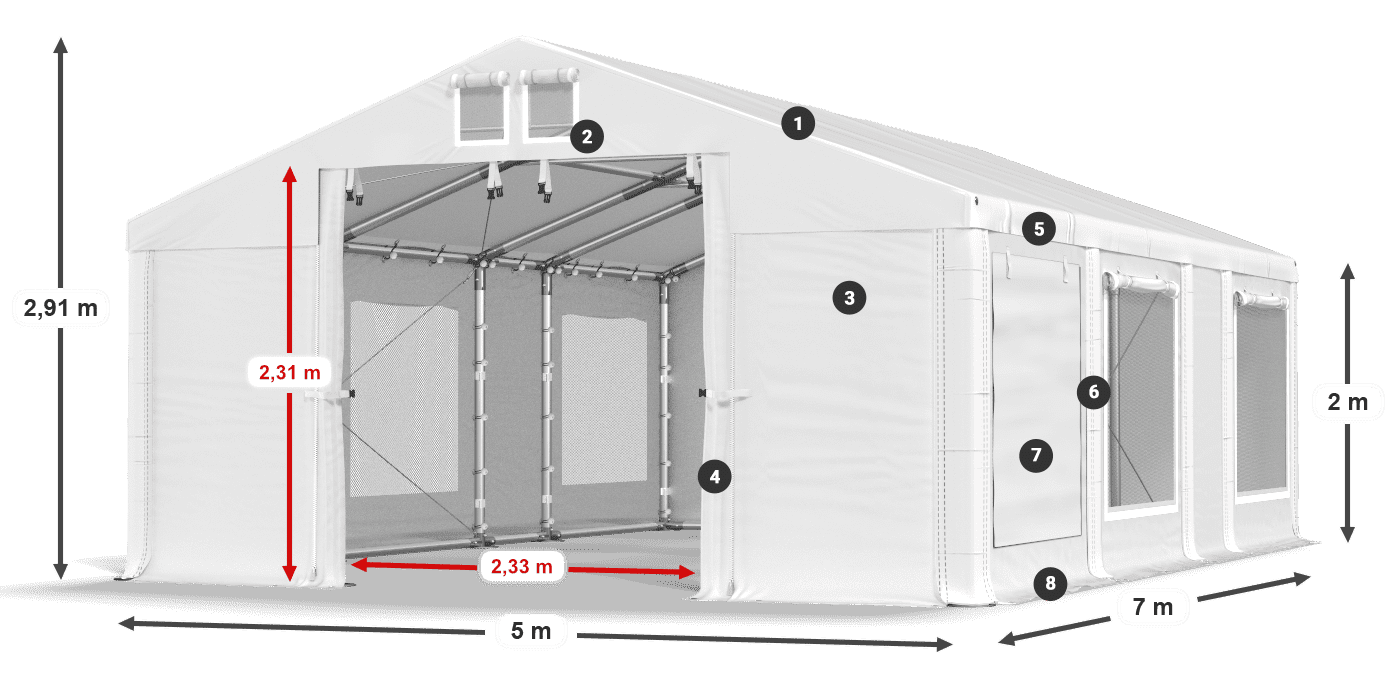 Dach: MS 580 PVC Ściany: SD M 500 PVC 2m legenda