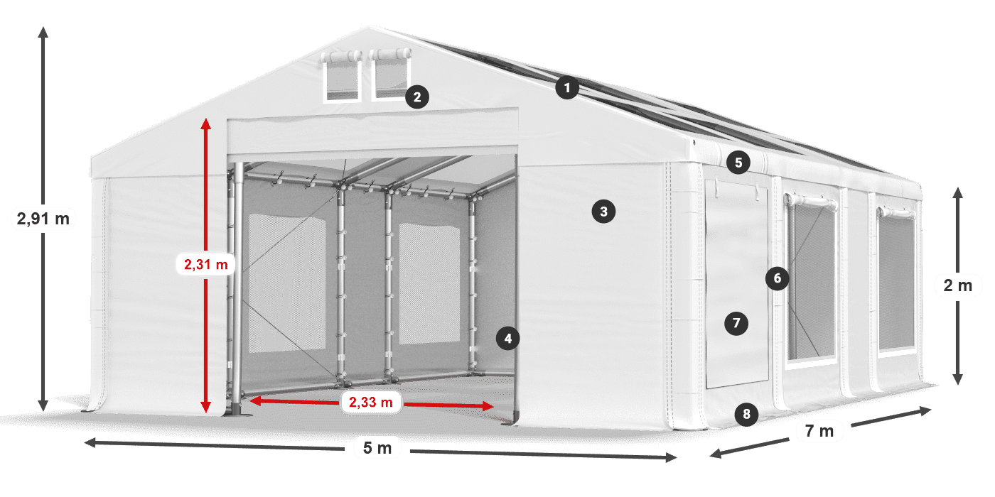 Dach: MS T 580 PVC Ściany: SDM  500 PVC 2m legenda