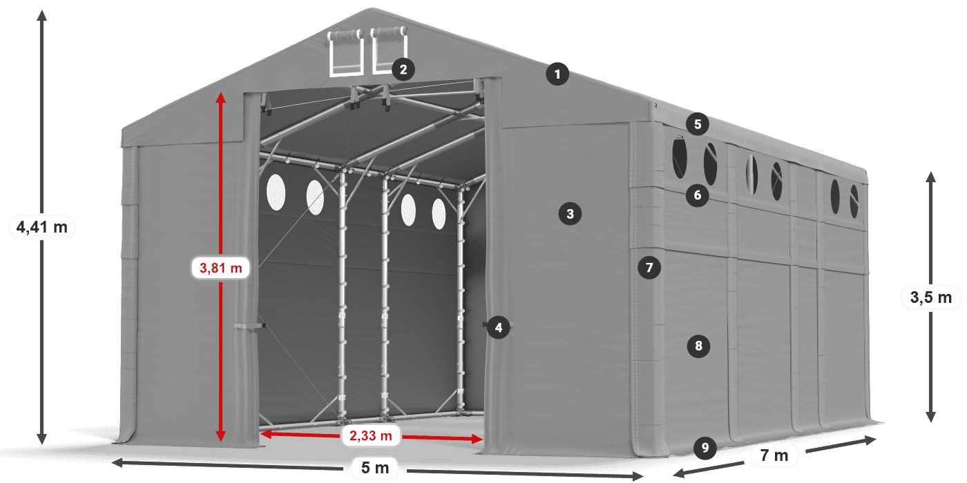 Dach: FR 620 PVC Ściany: SD O 500 PVC 3.5m legenda
