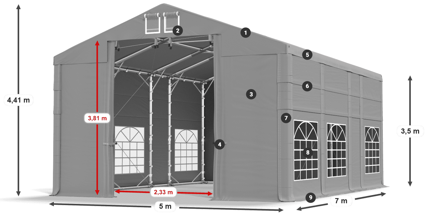 Dach: FR 620 PVC Ściany: SD 500 PVC 3.5m legenda