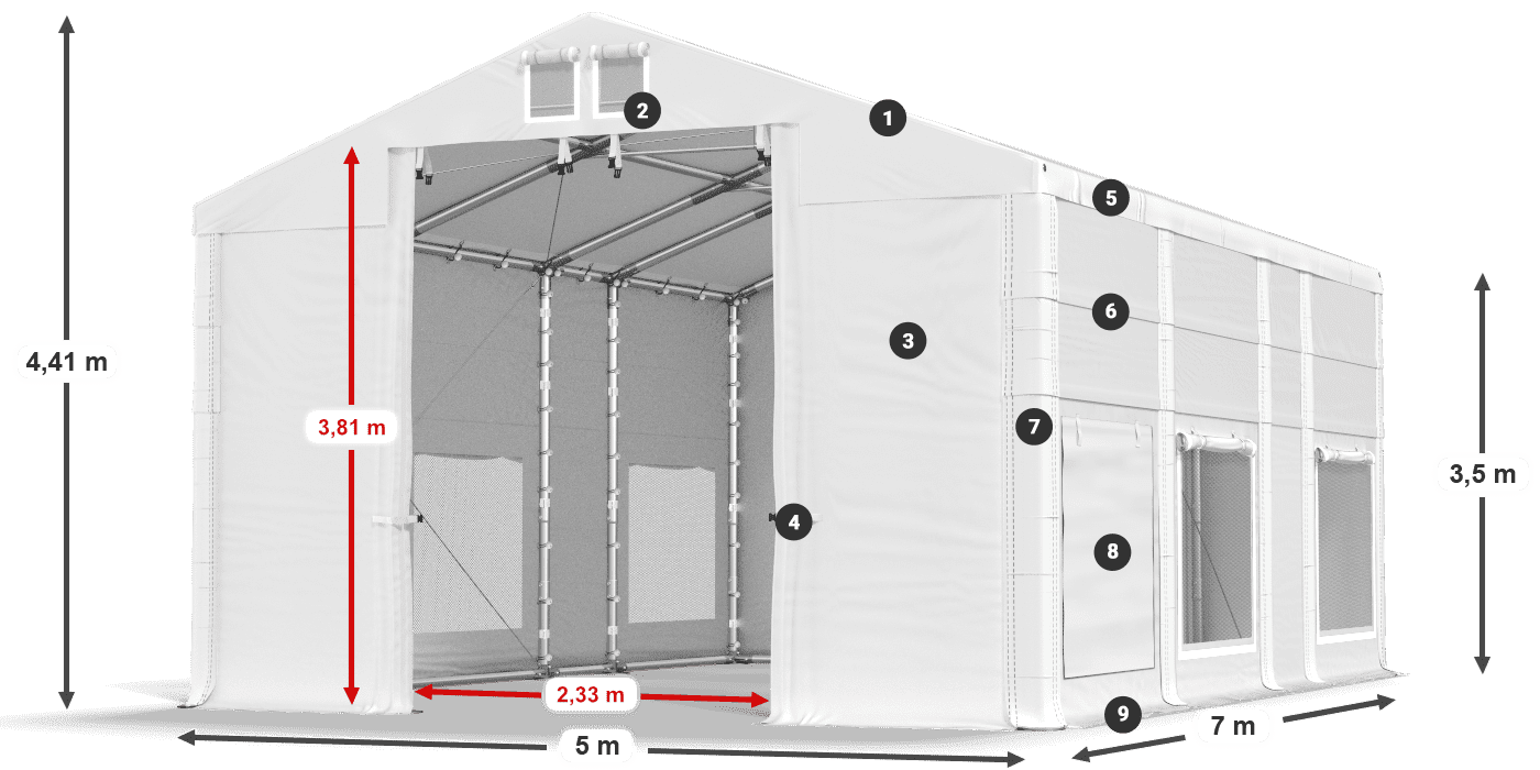 Dach: FR 620 PVC Ściany: SD 500 PVC 3.5m legenda