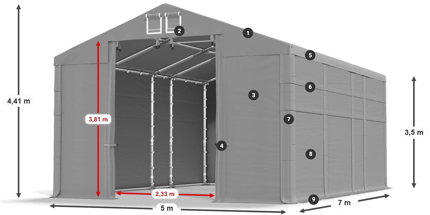Dach: MS 580 PVC Ściany: FR 620 PVC 2.5m legenda