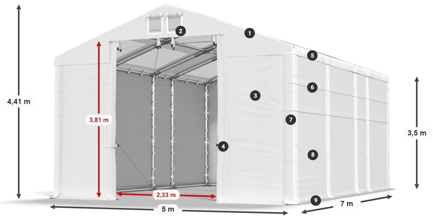 Dach: MS T 580 PVC Ściany: FR 620 PVC 3.5m legenda