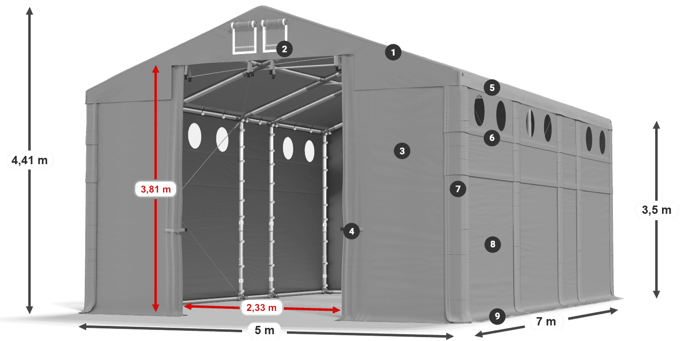 Dach: MS 580 PVC Ściany: FR O 620 PVC 3.5m legenda