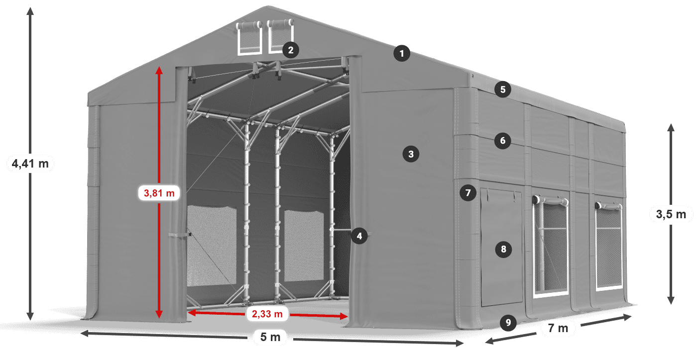 Dach: MS 580 PVC Ściany: SD M 500 PVC 3.5m legenda