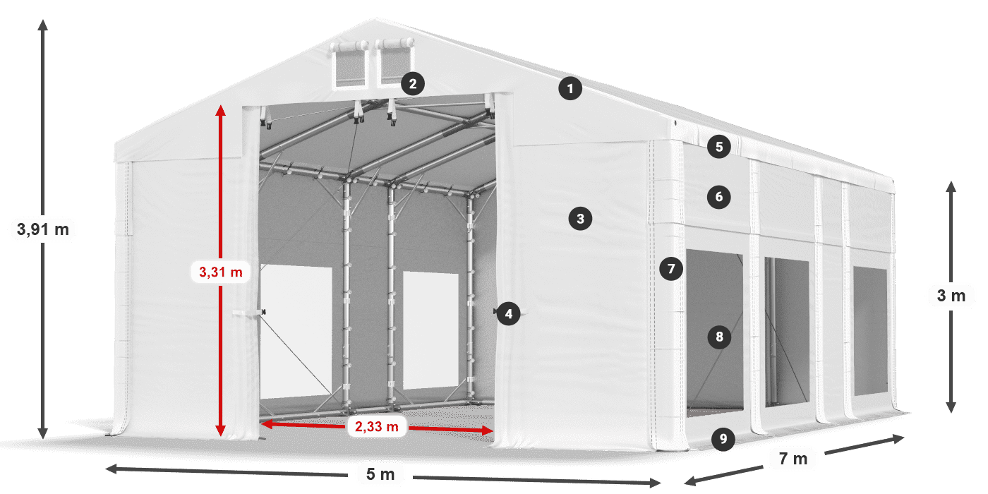 Dach: FR 620 PVC Ściany: MS 580 PVC 3m legenda