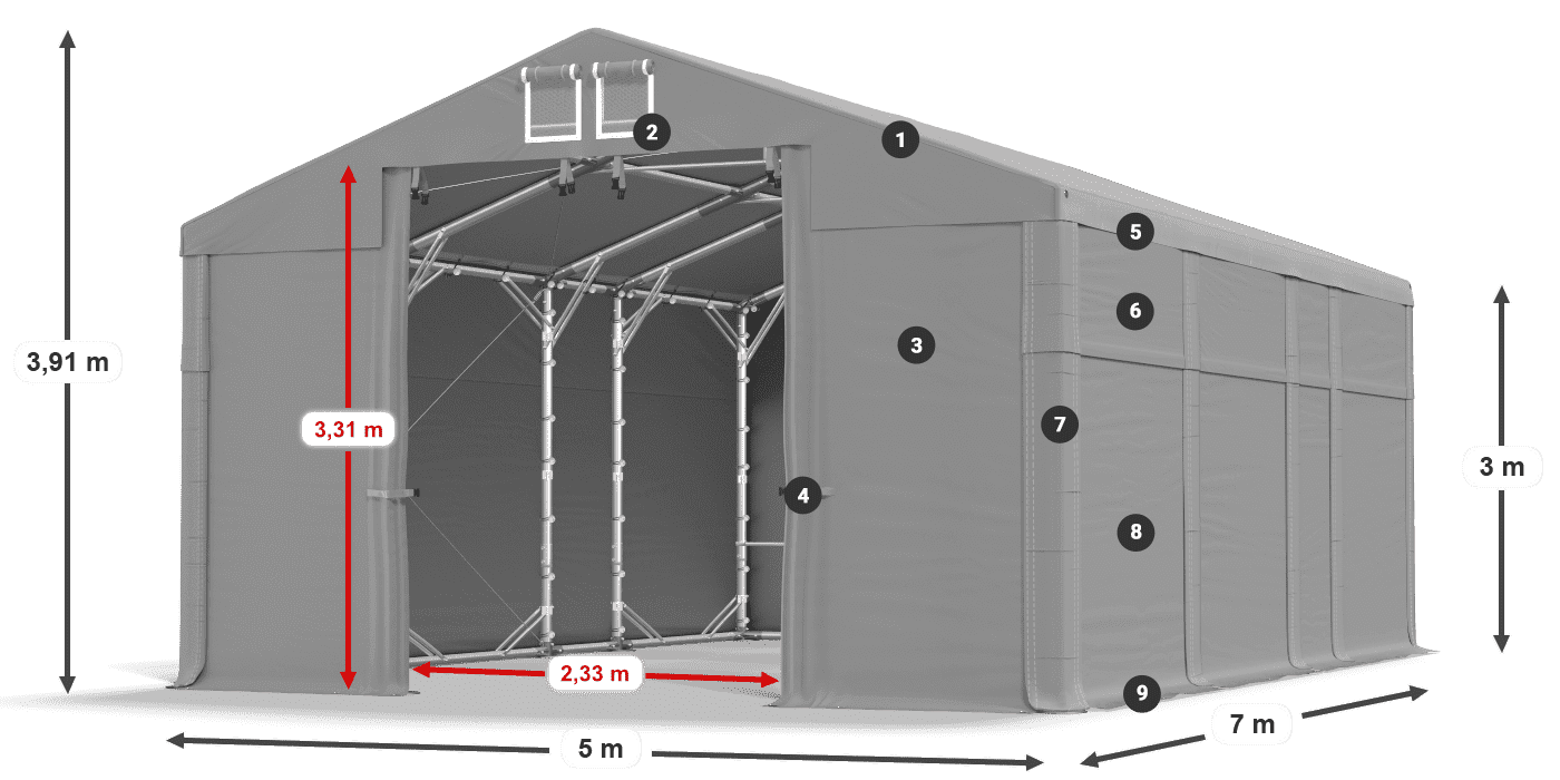 Dach: FR 620 PVC Ściany: MS 580 PVC 3m legenda
