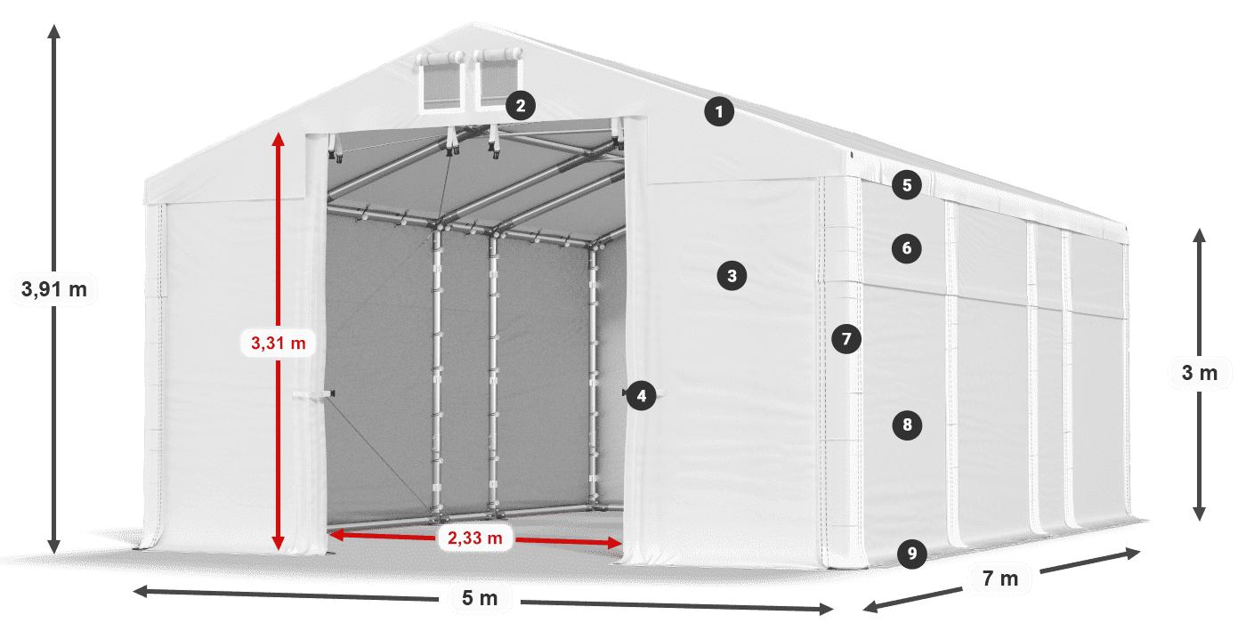 Dach: FR 620 PVC Ściany: MS 580 PVC 3m legenda