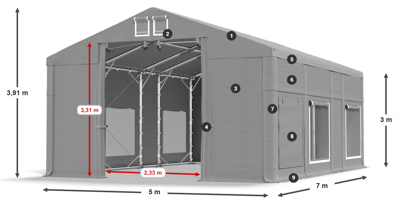 Dach: FR 620 PVC Ściany: SD 500 PVC 3m legenda