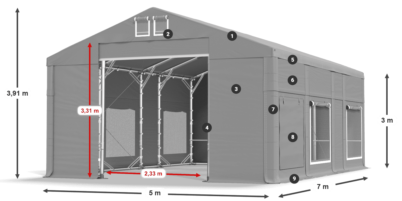 Dach: FR 620 PVC Ściany: SD 500 PVC 3m legenda