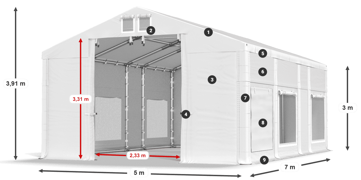 Dach: FR 620 PVC Ściany: SD 500 PVC 3m legenda