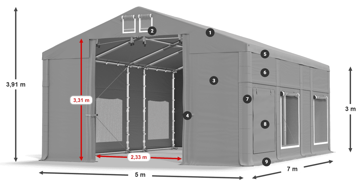 Dach: FR 620 PVC Ściany: SD 500 PVC 3m legenda