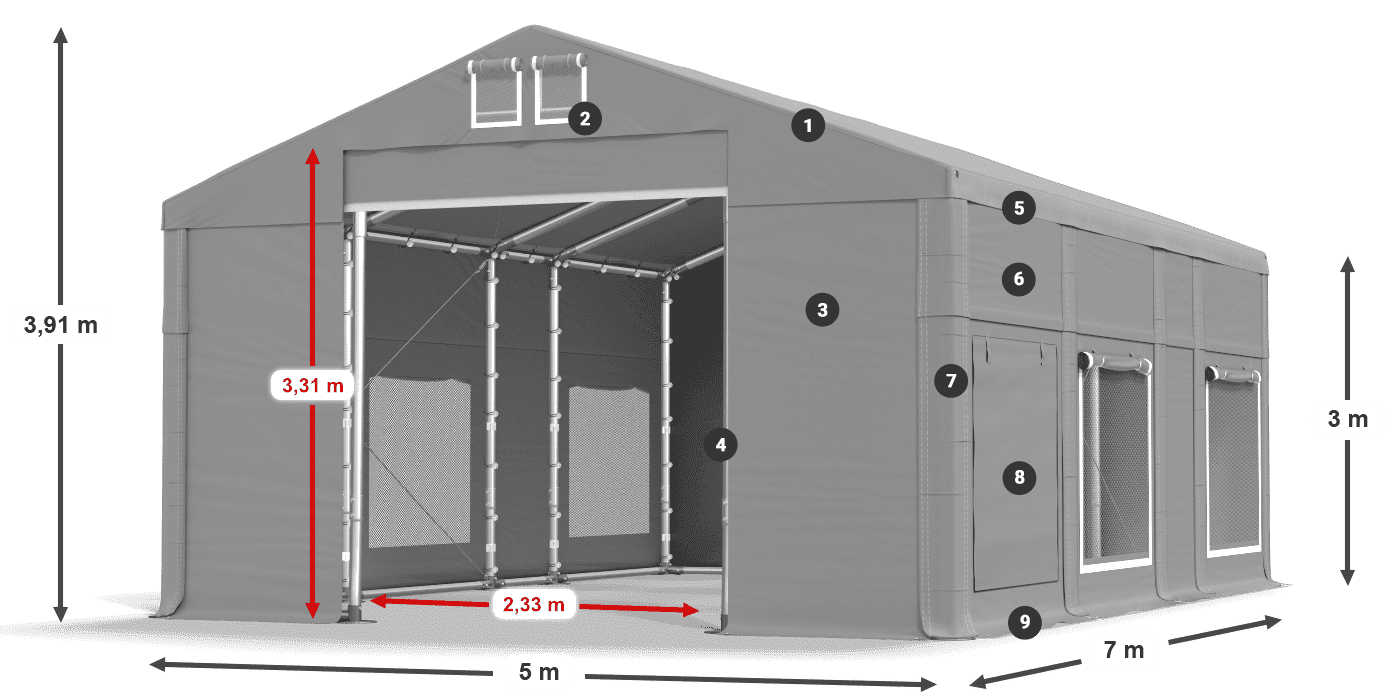 Dach: FR 620 PVC Ściany: SD 500 PVC 3m legenda