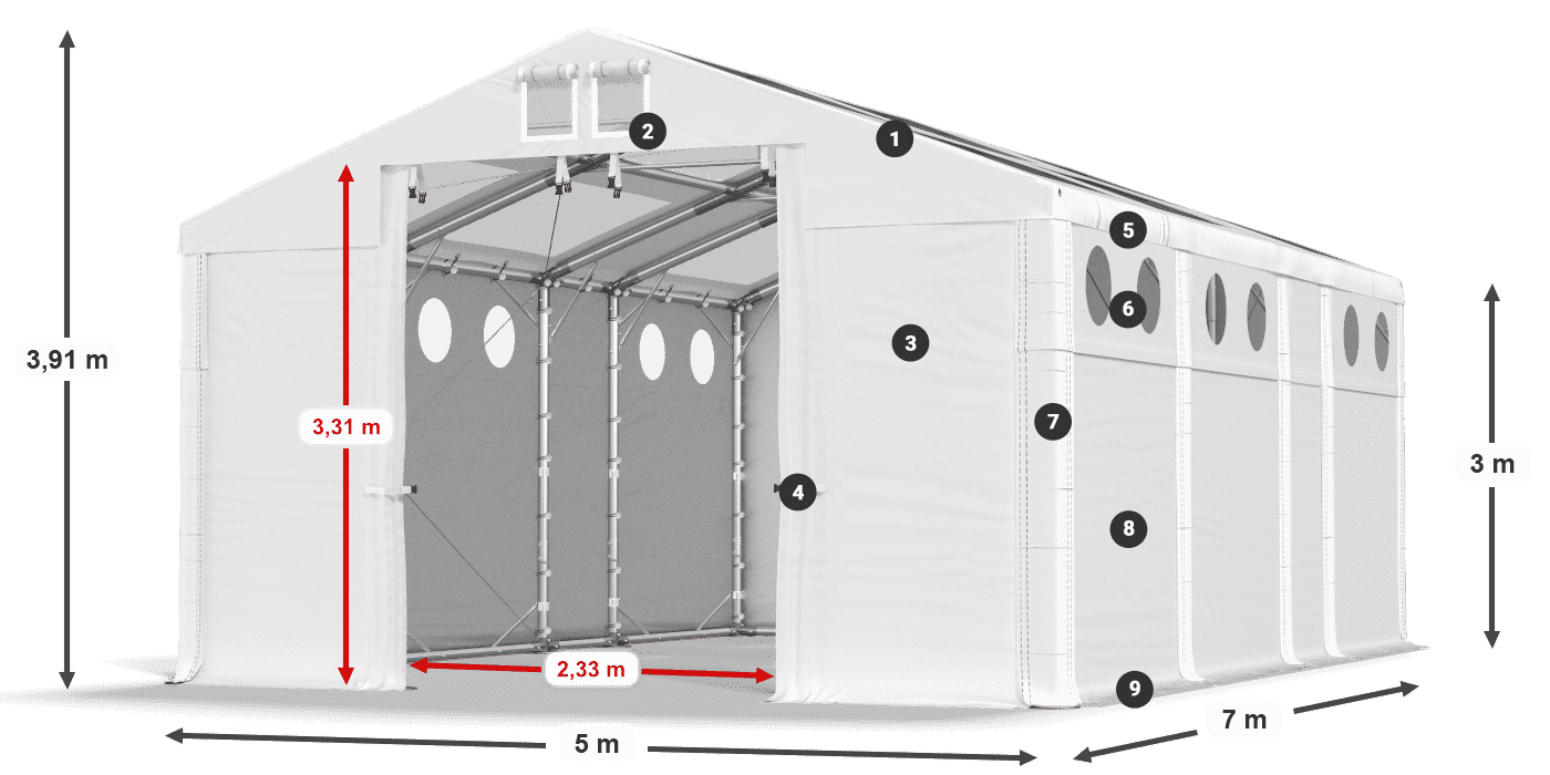 Dach: MS T 580 PVC Ściany: FR O 620 PVC 3m legenda