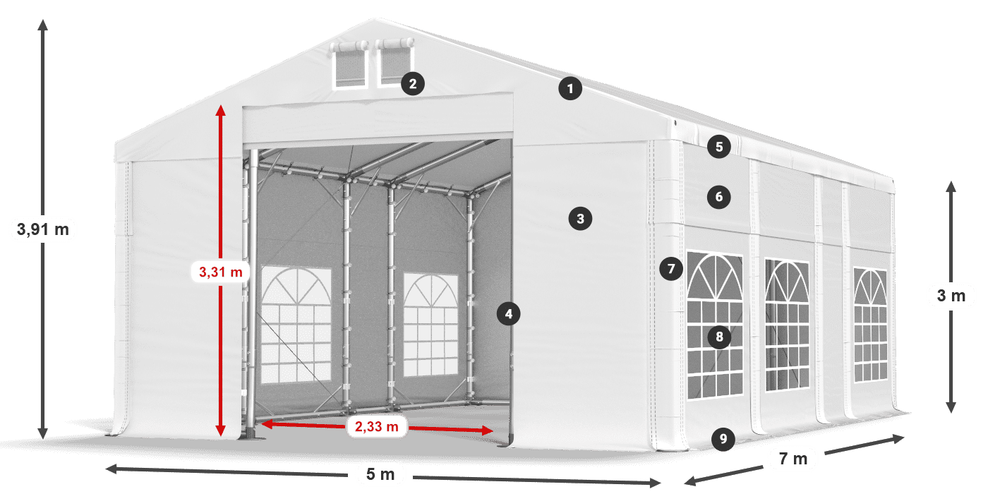 Dach: MS 580 PVC Ściany: FR 620 PVC 3m legenda