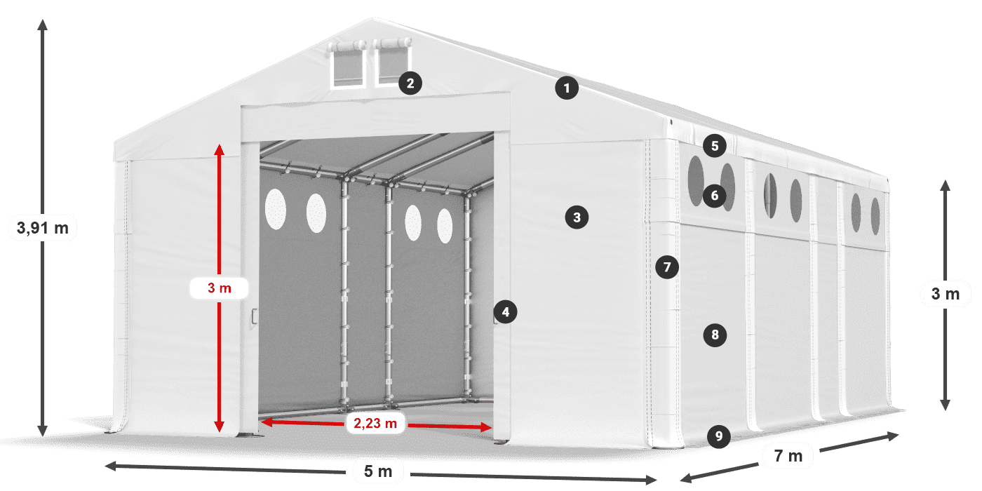 Dach: MS 580 PVC Ściany: FR O 620 PVC 3m legenda