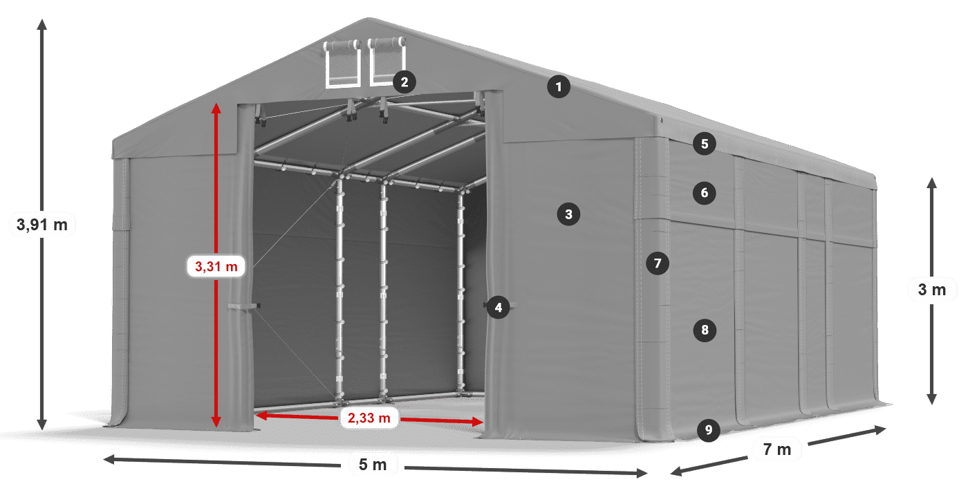 Dach: MS 580 PVC Ściany: FR 620 PVC  3m legenda