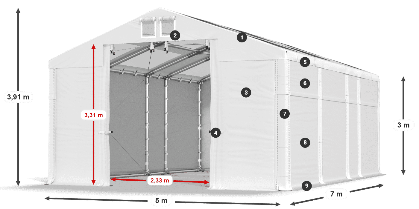 Dach: MS T 580 PVC Ściany: FR 620 PVC 3m legenda