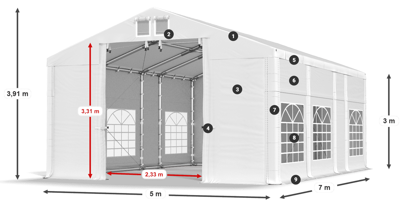 Dach: MS 580 PVC Ściany: FR 620 PVC 3m legenda