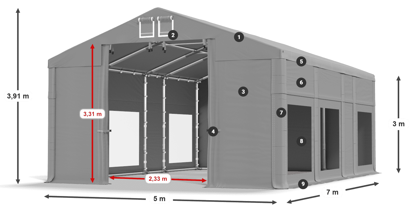 Dach: MS 580 PVC Ściany: MS 580 PVC 3m legenda