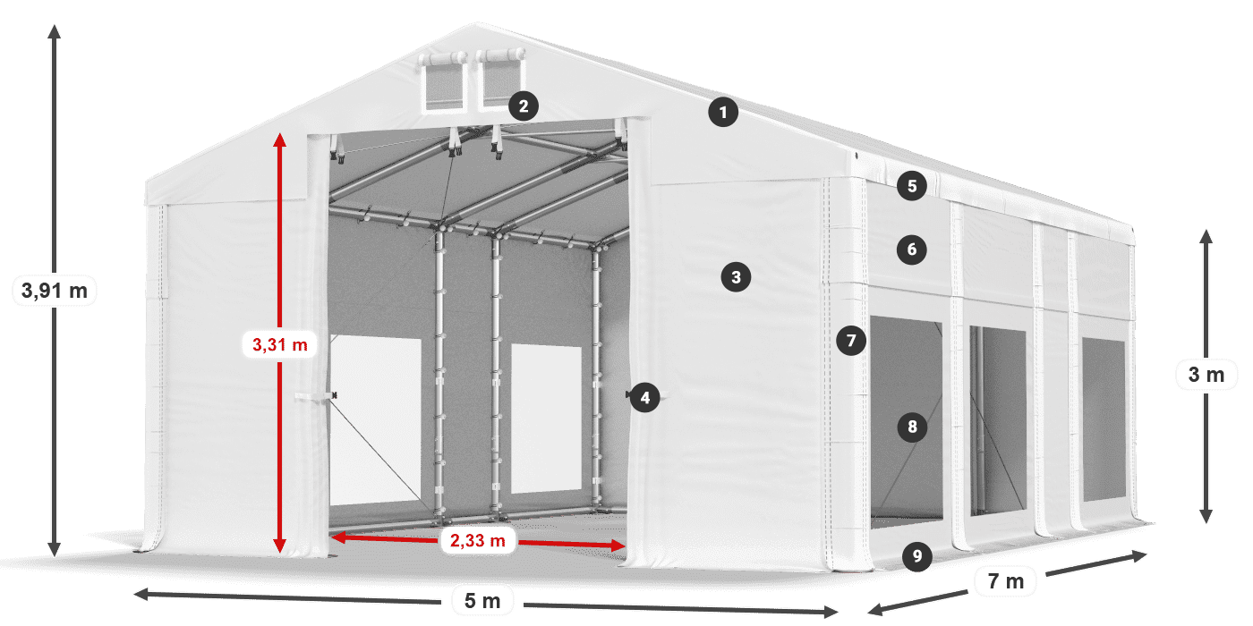 Dach: MS 580 PVC Ściany: MS 580 PVC 3m legenda