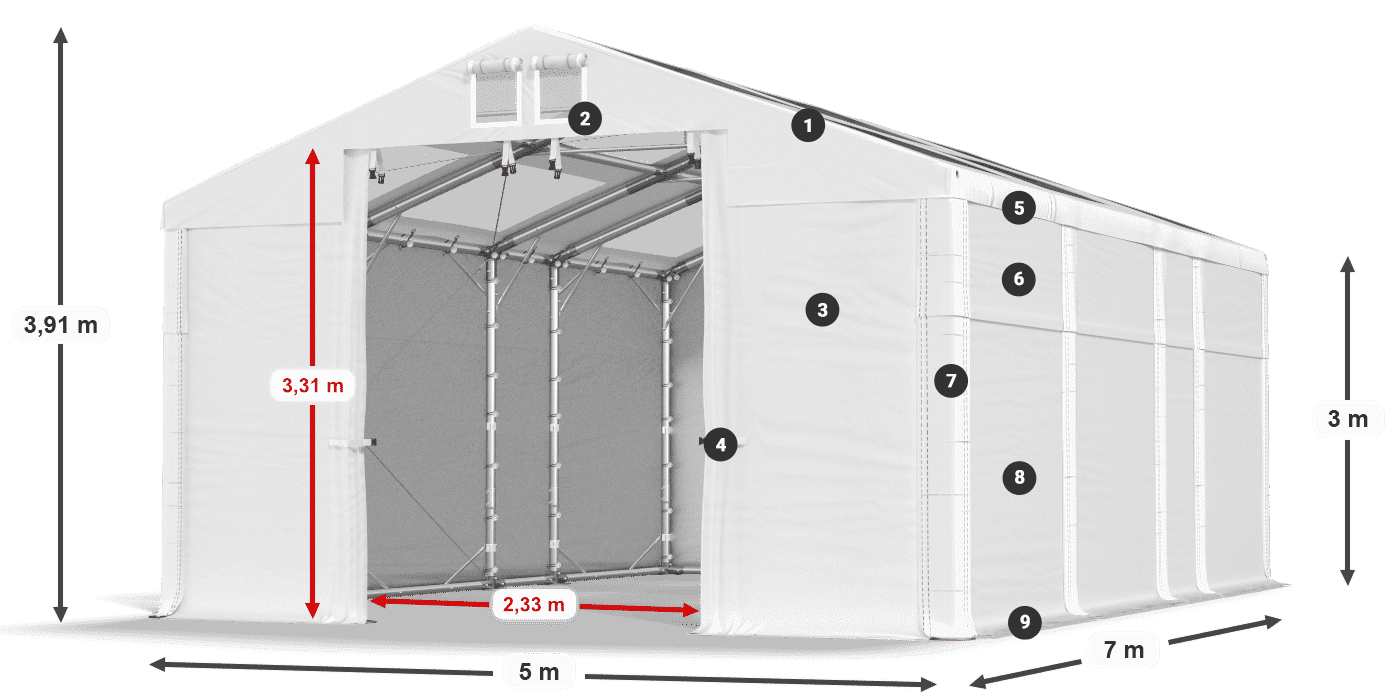 Dach: MS T 580 PVC Ściany: SD 500 PVC 3m legenda